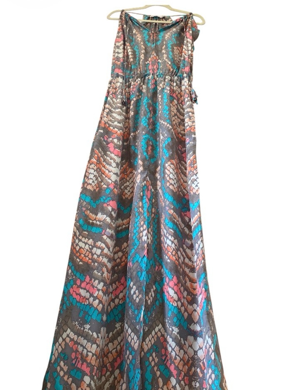 Alice & Trixie silk Coral Turquoise Miami Abstract Print Front Slit Maxi size L - Picture 5 of 14